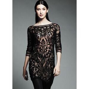 Catherine‎ Malandrino Black Lace Overlay Elbow Sleeve Dress XL Sheer Party Chic